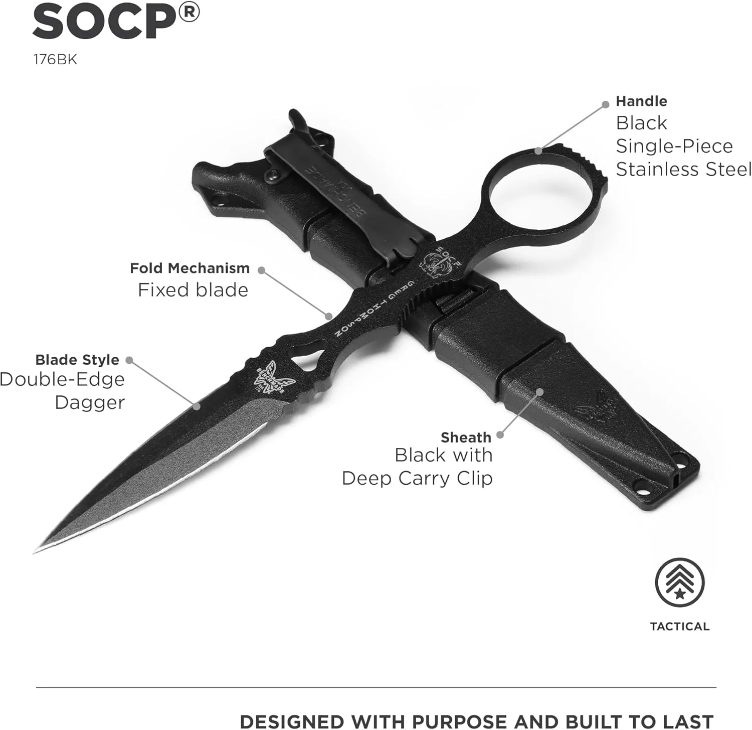 BENCHMADE SOCP 176 Skeletonized Dagger Fixed Blade Knife
