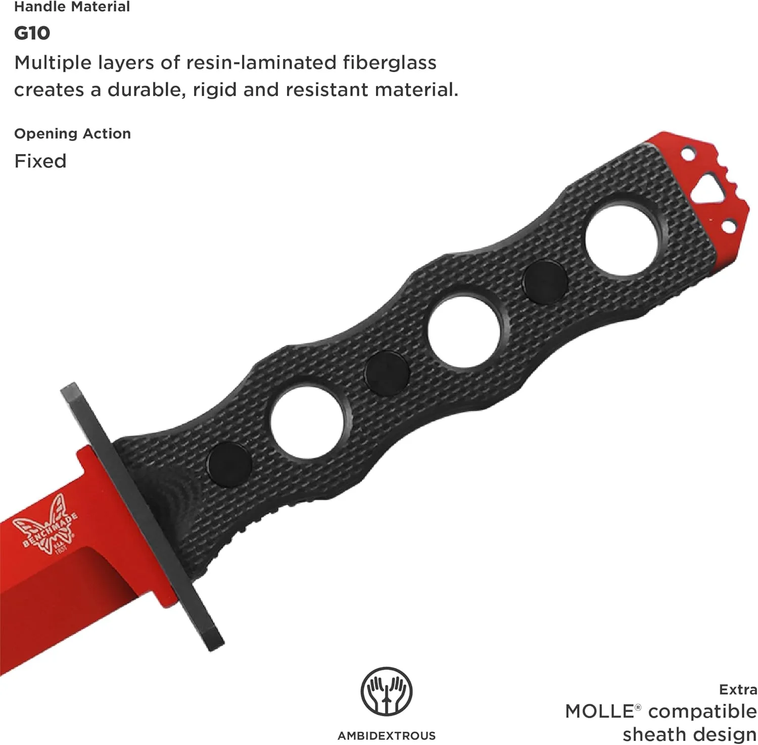 Benchmade - SOCP 185 Fixed Blade Trainer, Knife with Black G10 Handle (185T)
