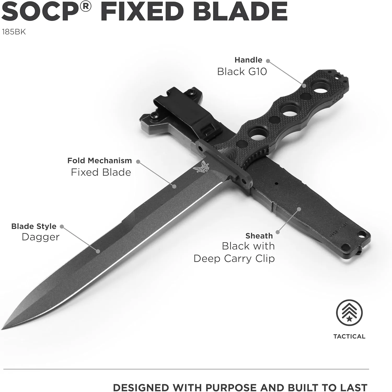 Benchmade - SOCP 185BK Tactical Knife with Black G10 Handle (185BK)