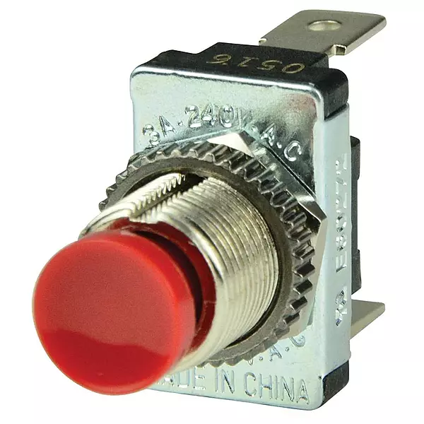 BEP 1001401 SPST Momentary Contact Switch, Red - Off/(On)