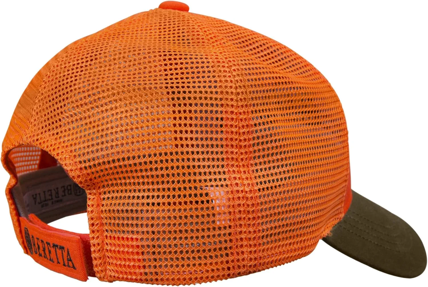 Beretta Men's Tobacco/Blaze Orange Upland Mesh Back Hunting Trucker Hat with Waxed Cotton Bill and Velcro Closure, One Size