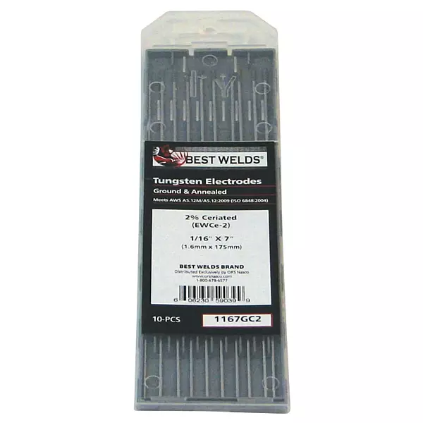 Best Welds 900-1167GC2 1/16 x 7in 2% Ceriated Tungsten Electrodes, 10-Pack