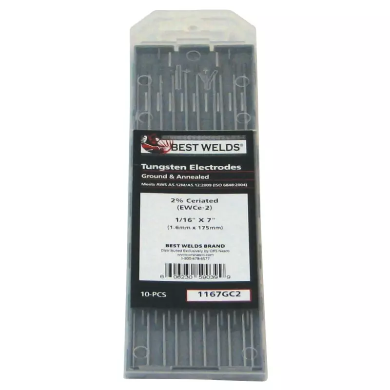 Best Welds 900-1167GC2 1/16 x 7in 2% Ceriated Tungsten Electrodes, 10-Pack