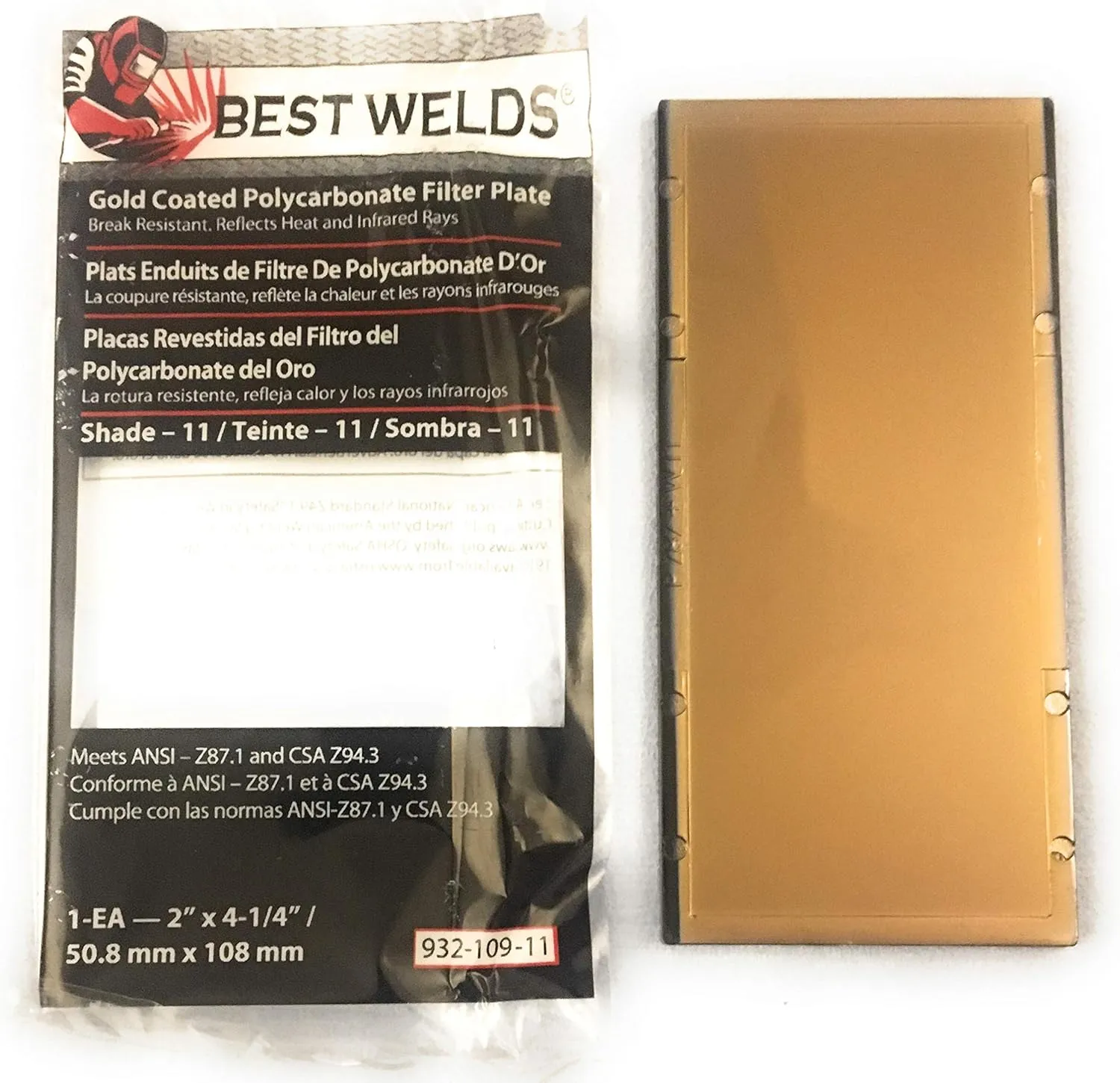 BEST WELDS 901-932-109-11 - 2" Gold Coated Filter Plate, Gold/11,2" x 4.25" Polycarbonate