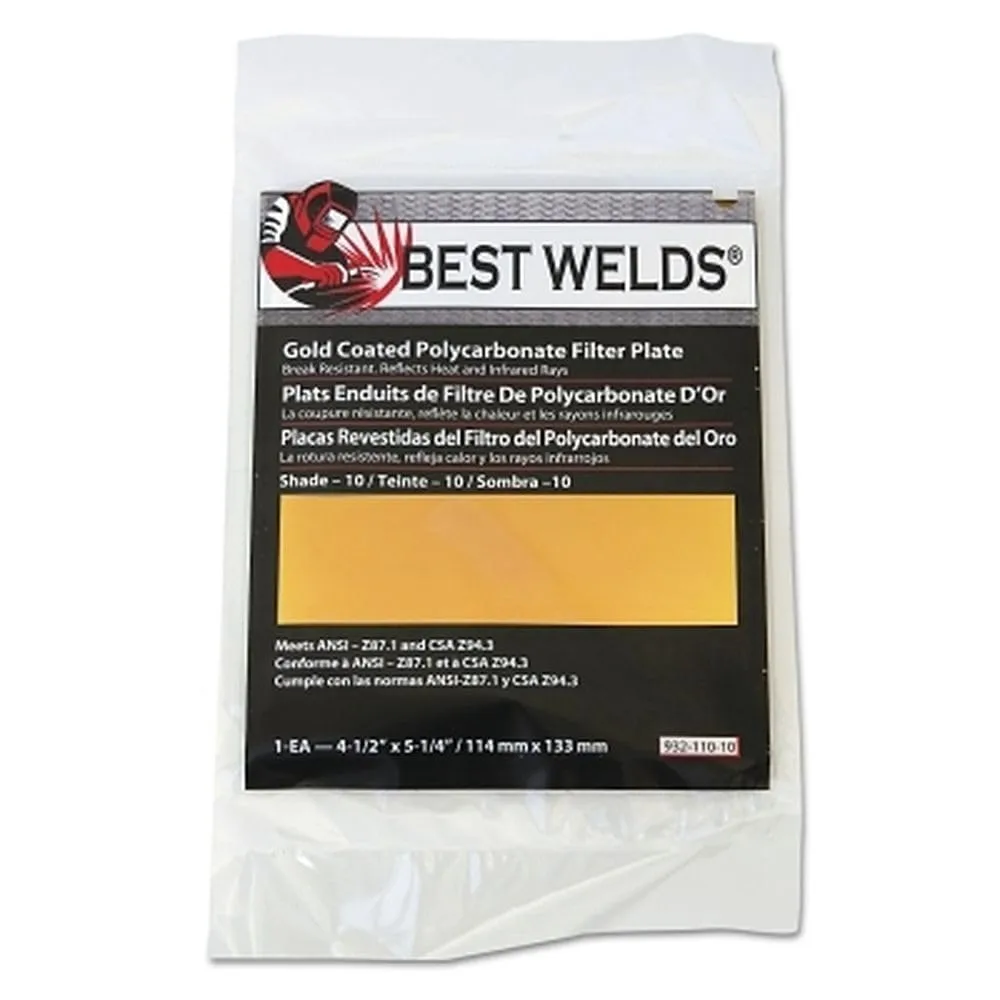 BEST WELDS 901-932-109-9 - 2" Gold Coated Filter Plate, Gold/9, 2 x 4.25, Polycarbonate