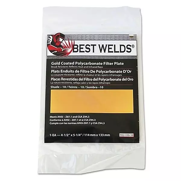 BEST WELDS 901-932-109-9 - 2" Gold Coated Filter Plate, Gold/9, 2 x 4.25, Polycarbonate