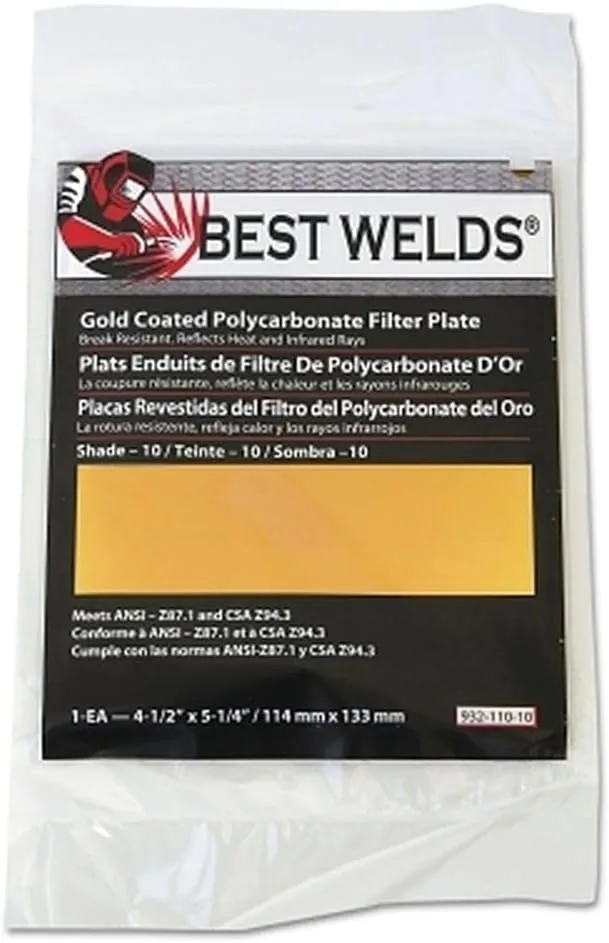 BEST WELDS 901-932-109-9 - 2" Gold Coated Filter Plate, Gold/9, 2 x 4.25, Polycarbonate