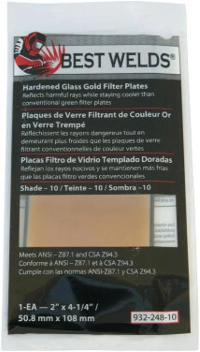 BEST WELDS 901-932-248-10 - 2" Hardened Glass Gold Filter Plate, Gold/10, 2" x 4.25" SH10