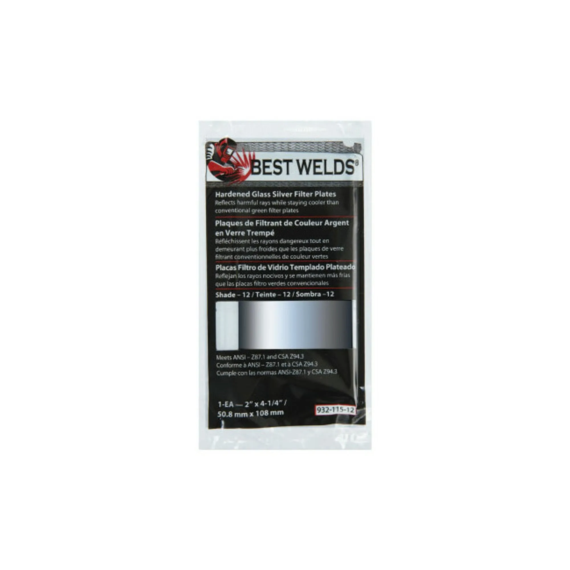 BEST WELDS 901-932-115-14 - 2" Glass Silver Mirror Filter Plate, Silver/14, 2" x 4.25"