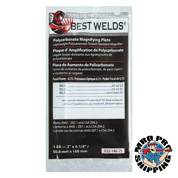 BEST WELDS 901-932-146-75 - 2" Plastic Magnifier Plate, 2" x 4.25" 0.75 Diopter, Polycarbonate, Clear