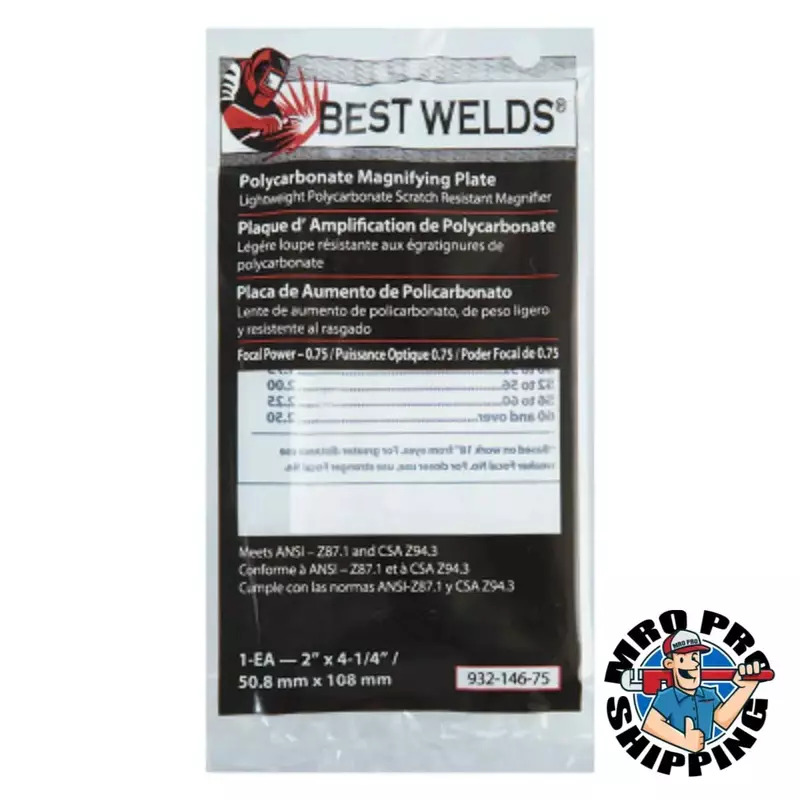 BEST WELDS 901-932-146-75 - 2" Plastic Magnifier Plate, 2" x 4.25" 0.75 Diopter, Polycarbonate, Clear