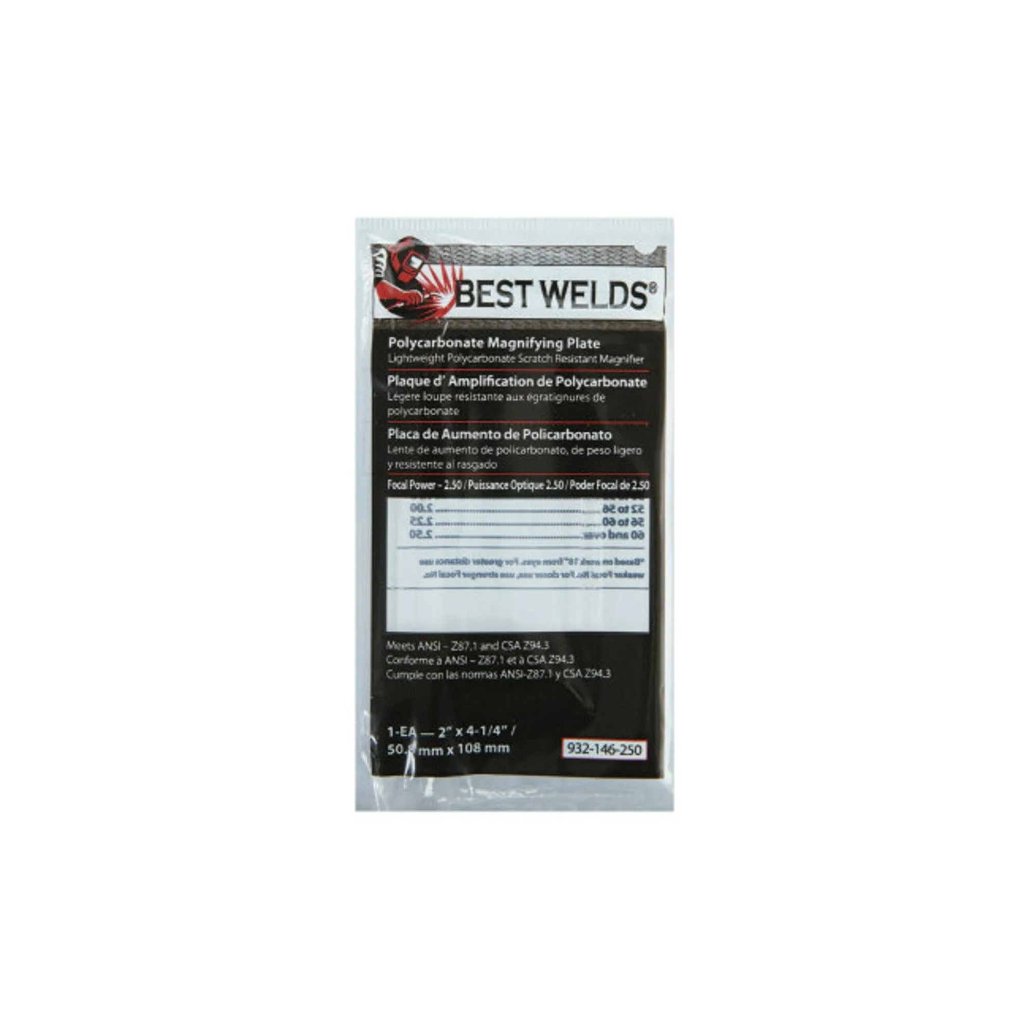 BEST WELDS 901-932-146-250 - 2" Plastic Magnifier Plate, 2" x 4.25" 2.5 Diopter,