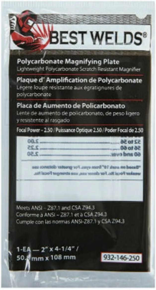 BEST WELDS 901-932-146-250 - 2" Plastic Magnifier Plate, 2" x 4.25" 2.5 Diopter,