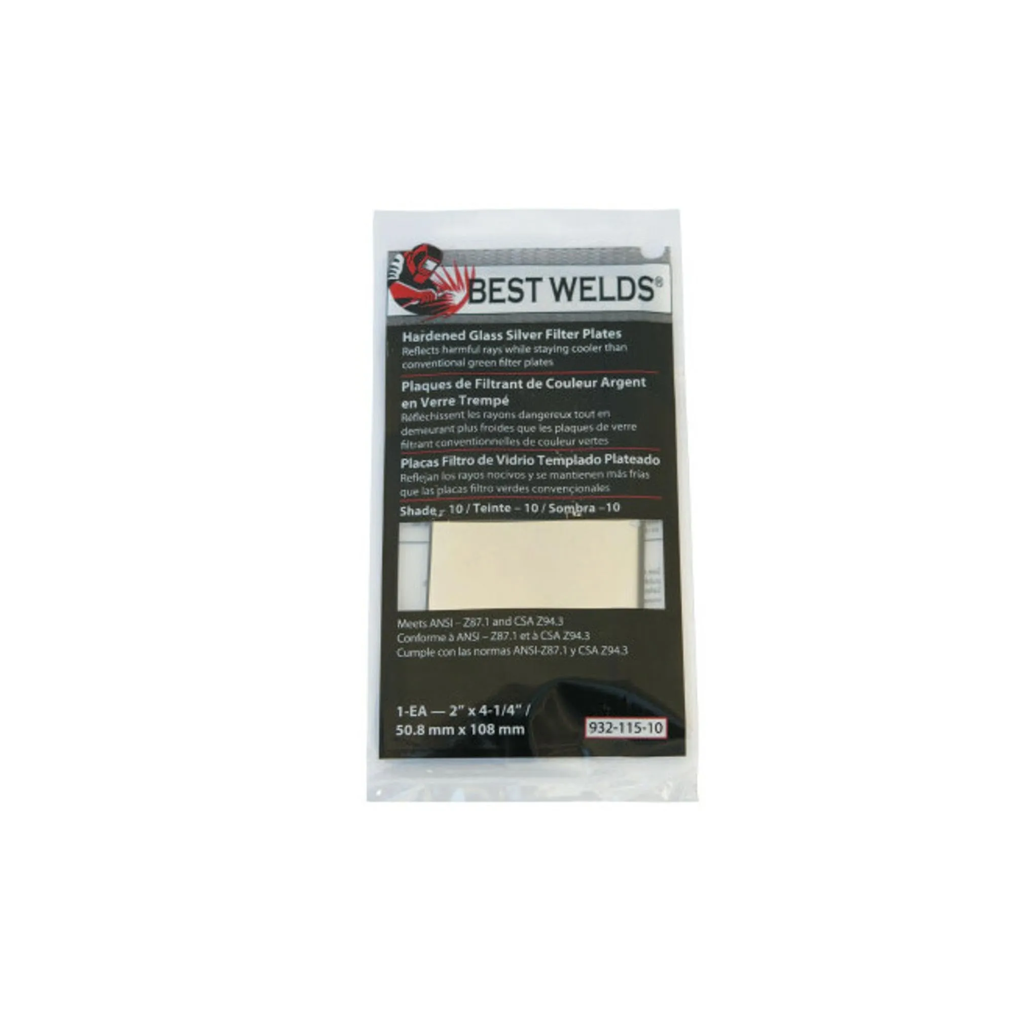 BEST WELDS 901-932-115-10 - 2" Glass Silver Mirror Filter Plate, Silver/10, 2" x 4.25"