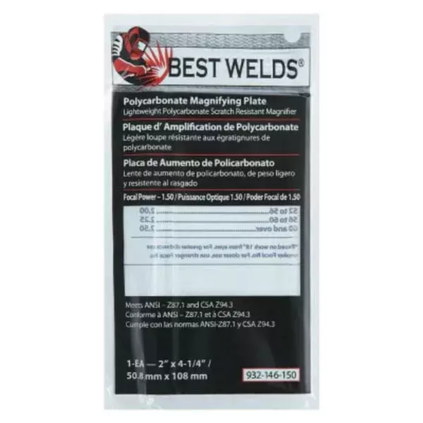 BEST WELDS 901-932-146-150 - 2" Plastic Magnifier Plate, 2" x 4.25" 1.5 Diopter,