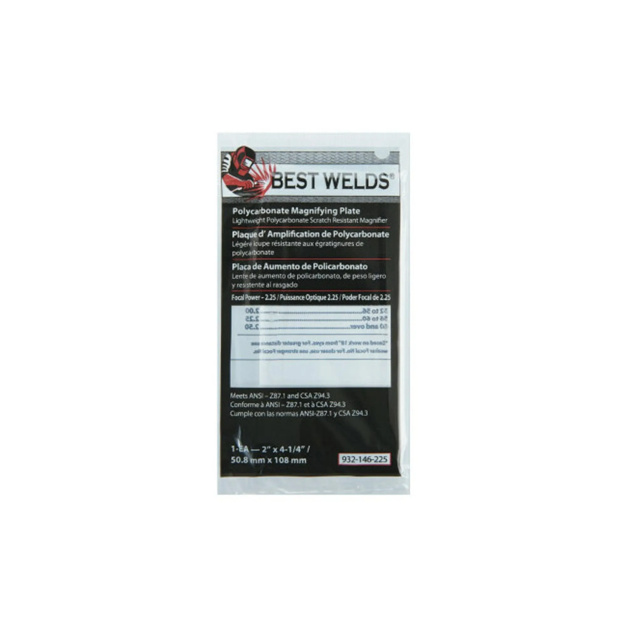 BEST WELDS 901-932-146-225 - 2" Plastic Magnifier Plate, 2" x 4.25" 2.25 Diopter, Polycarbonate, Clear