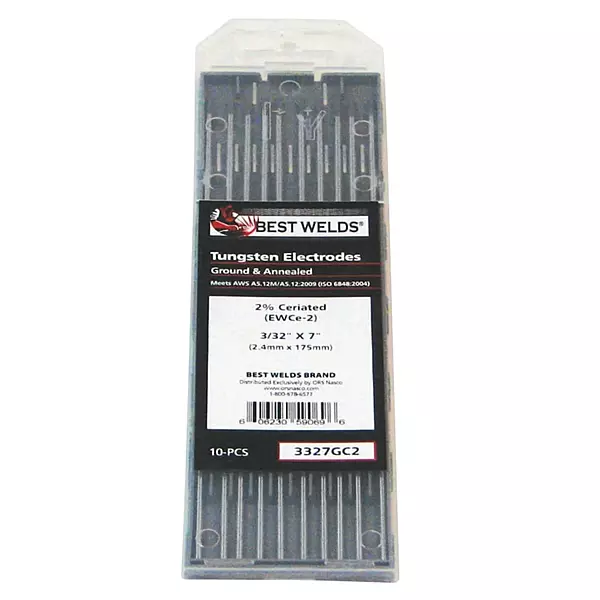 BEST WELDS 900-3327GC2 3/32 x 7 2% Ceriated Tungsten Electrodes - 10/PK
