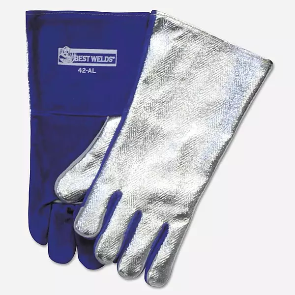 BEST WELDS 902-42AL - Split Cowhide Front Welding Gloves, Aluminized Back, Large, Blue