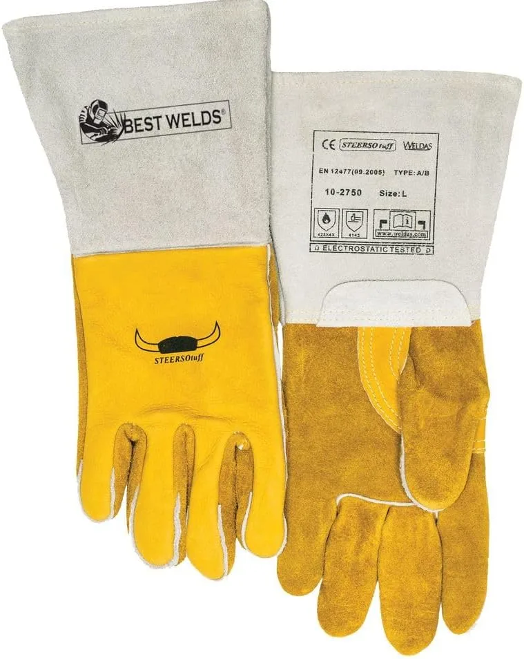 BEST WELDS 902-850GC - Premium Welding Gloves, Grain Cowhide, Large, Gold