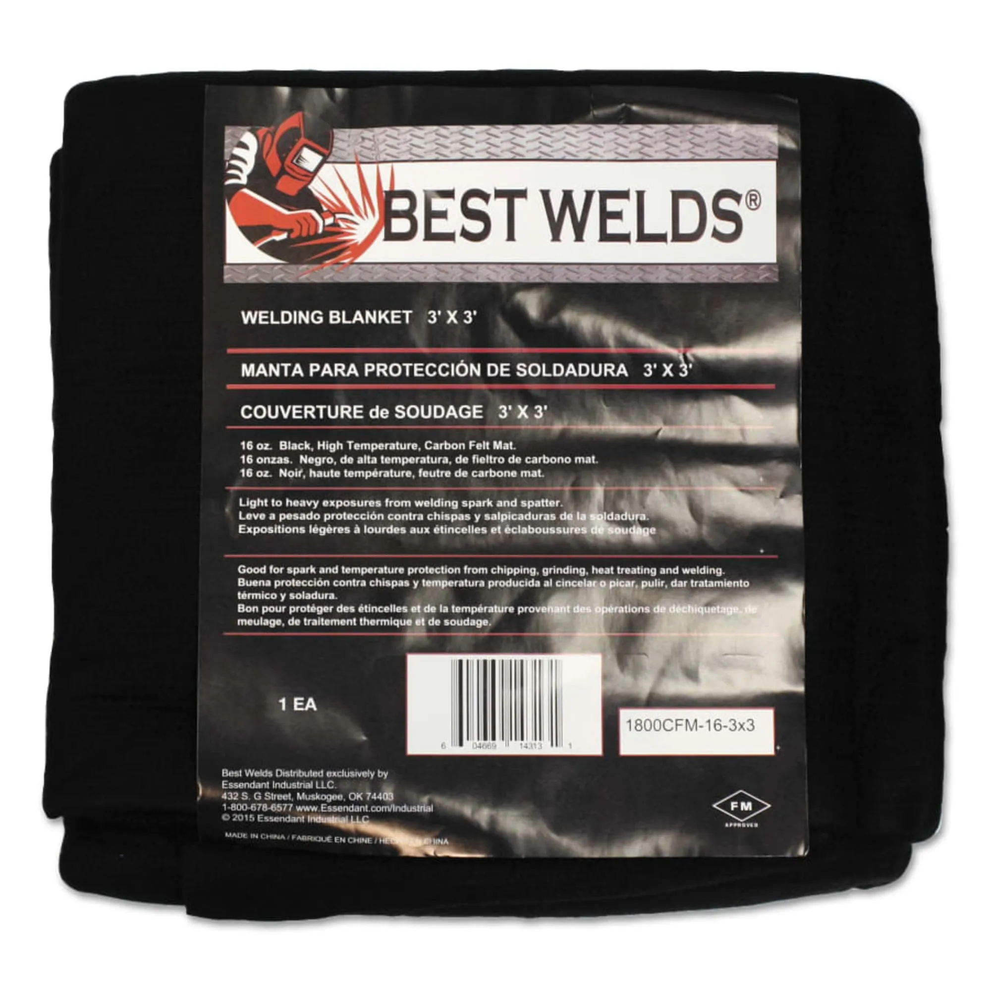 BEST WELDS 902-AC2300-24-6X8BLK - Welding Blanket, 8ft X 6ft, Fiberglass, Black, 23 oz