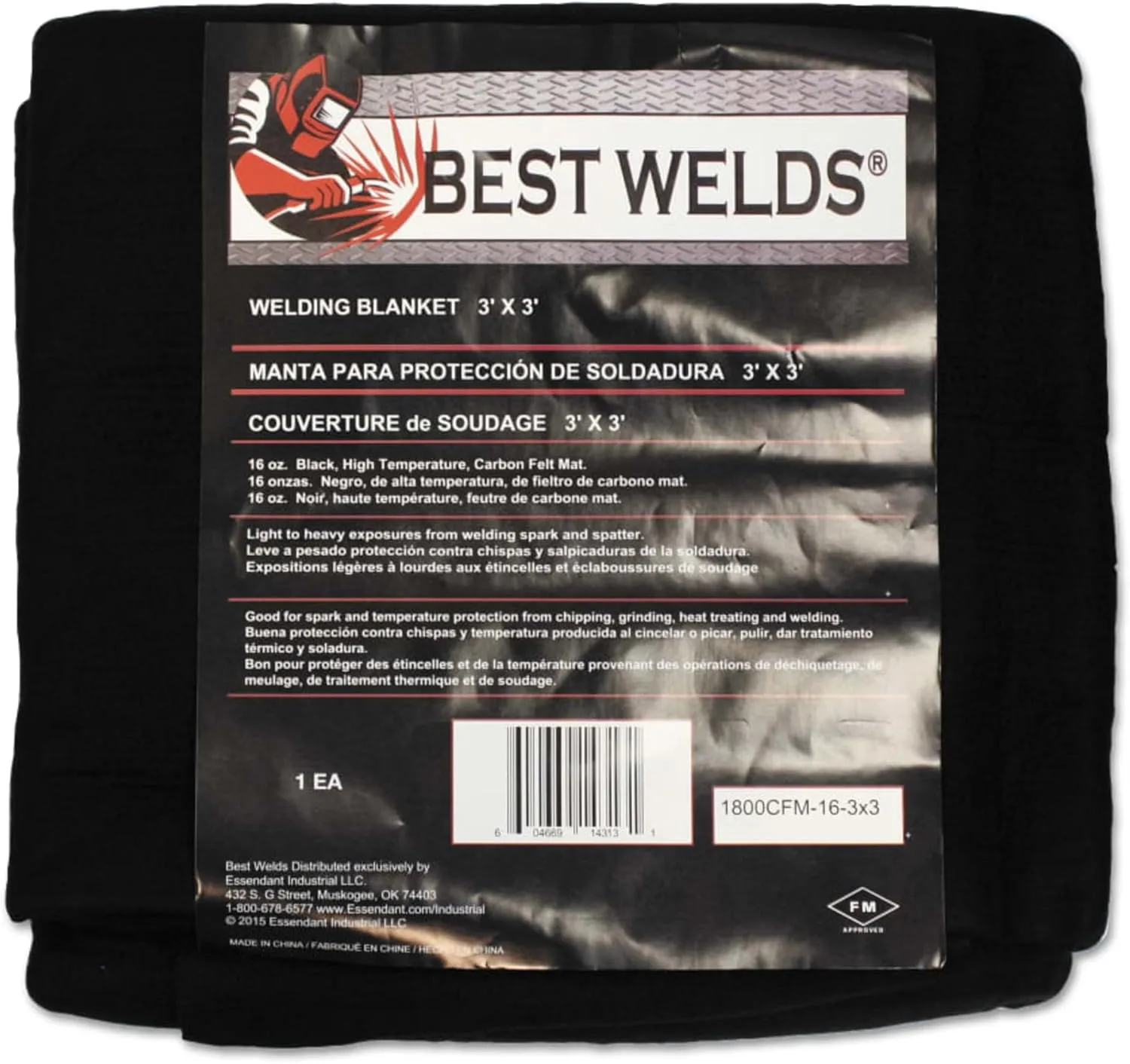 BEST WELDS 902-AC2300-24-6X8BLK - Welding Blanket, 8ft X 6ft, Fiberglass, Black, 23 oz