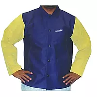 BEST WELDS 902-1201-3XL - Leather/Flame Retardant Sateen Combo Jacket, 3X-Large, Blue/Tan