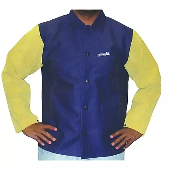 BEST WELDS 902-1201-3XL - Leather/Flame Retardant Sateen Combo Jacket, 3X-Large, Blue/Tan