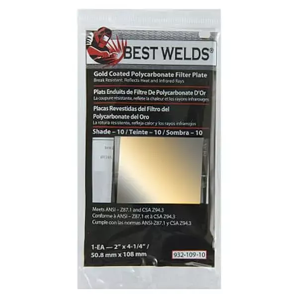 BEST WELDS 901-932-109-10 - 2" Gold Coated Filter Plate, Gold/10, 2" x 4.25" Polycarbonate