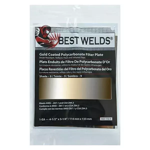 BEST WELDS 901-932-110-9 - 2" Gold Coated Filter Plate, Gold/9, 4.5" x 5.25" Polycarbonate