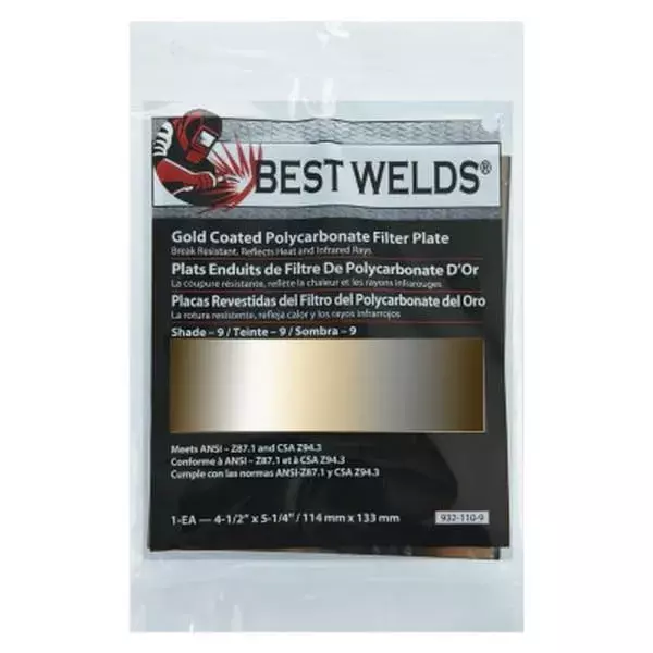 BEST WELDS 901-932-110-9 - 2" Gold Coated Filter Plate, Gold/9, 4.5" x 5.25" Polycarbonate