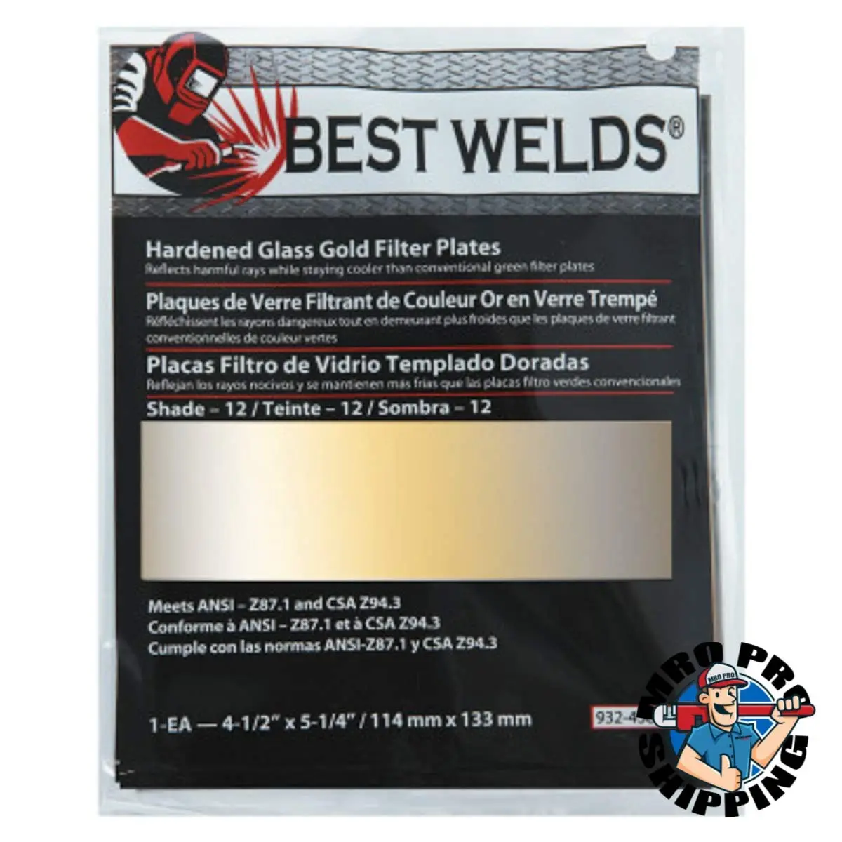 BEST WELDS 901-932-458-12 - 2" Hardened Glass Gold Filter Plate, Gold/12, 4.5" x 5.25"
