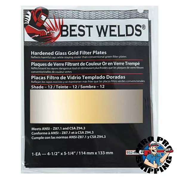 BEST WELDS 901-932-458-12 - 2" Hardened Glass Gold Filter Plate, Gold/12, 4.5" x 5.25"