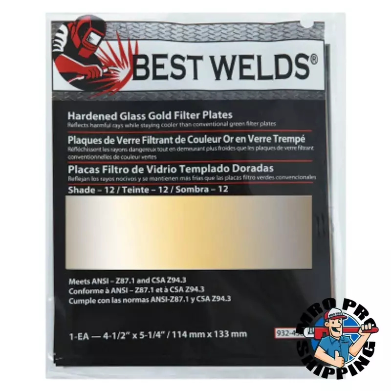 BEST WELDS 901-932-458-12 - 2" Hardened Glass Gold Filter Plate, Gold/12, 4.5" x 5.25"