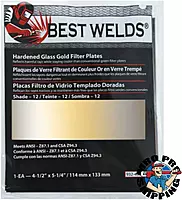 BEST WELDS 901-932-458-12 - 2" Hardened Glass Gold Filter Plate, Gold/12, 4.5" x 5.25"