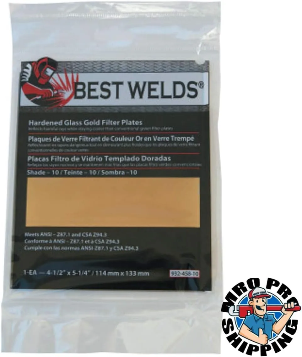 BEST WELDS 901-932-458-10 - 2" Hardened Glass Gold Filter Plate, Gold/10, 4.5" x 5.25"