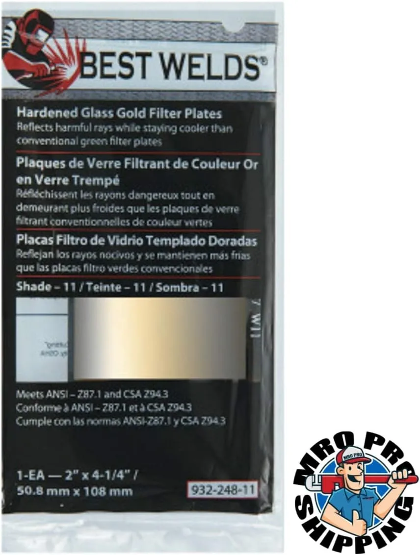 BEST WELDS 901-932-248-11 - 2" Hardened Glass Gold Filter Plate, Gold/11, 2" x 4.25" SH11,