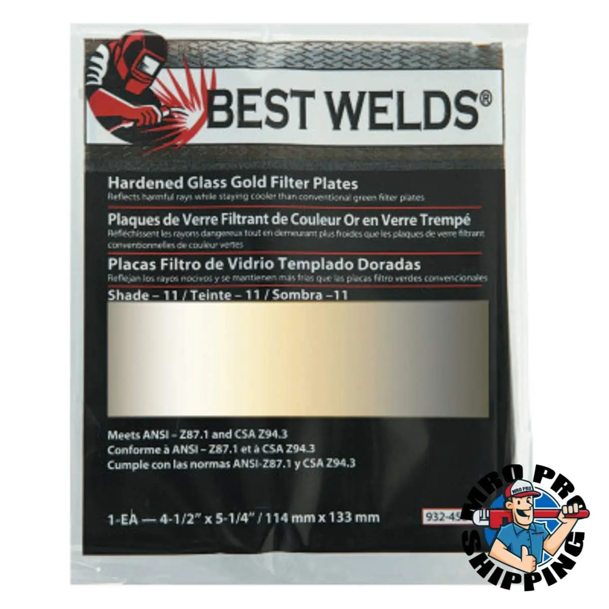 Best Welds Hardened Glass Gold Filter Plate Shade 11#932-458-11