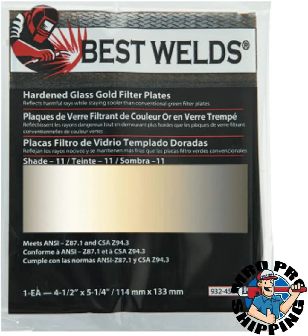Best Welds Hardened Glass Gold Filter Plate Shade 11#932-458-11