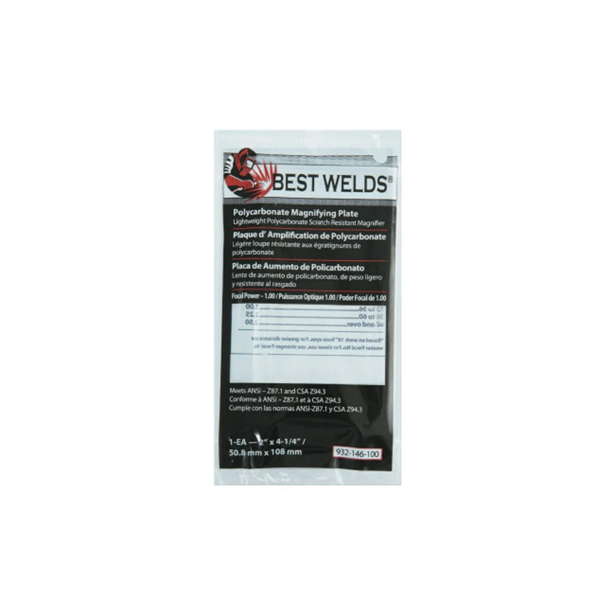 BEST WELDS 901-932-146-100 - 2" Plastic Magnifier Plate, 2" x 4.25" 1 Diopter, Polycarbonate, Clear