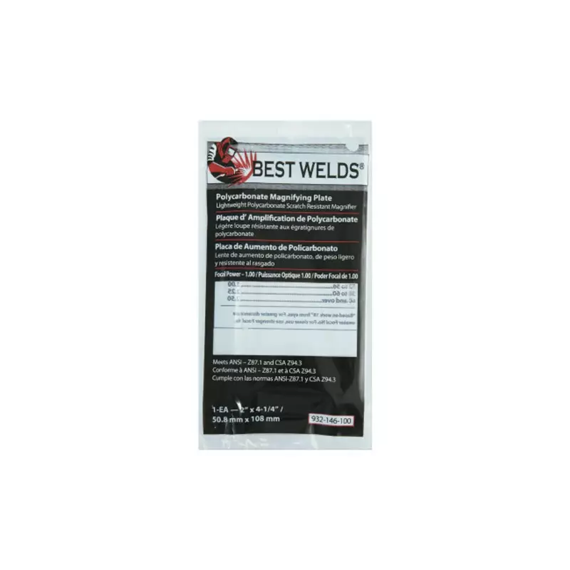 BEST WELDS 901-932-146-100 - 2" Plastic Magnifier Plate, 2" x 4.25" 1 Diopter, Polycarbonate, Clear