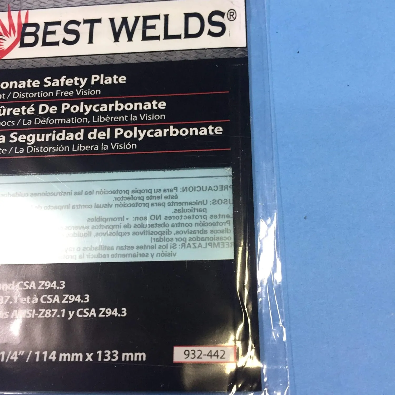 BEST WELDS 901-932-442-2" Safety Plate, 4.5" x 5.25" Polycarbonate, Clear