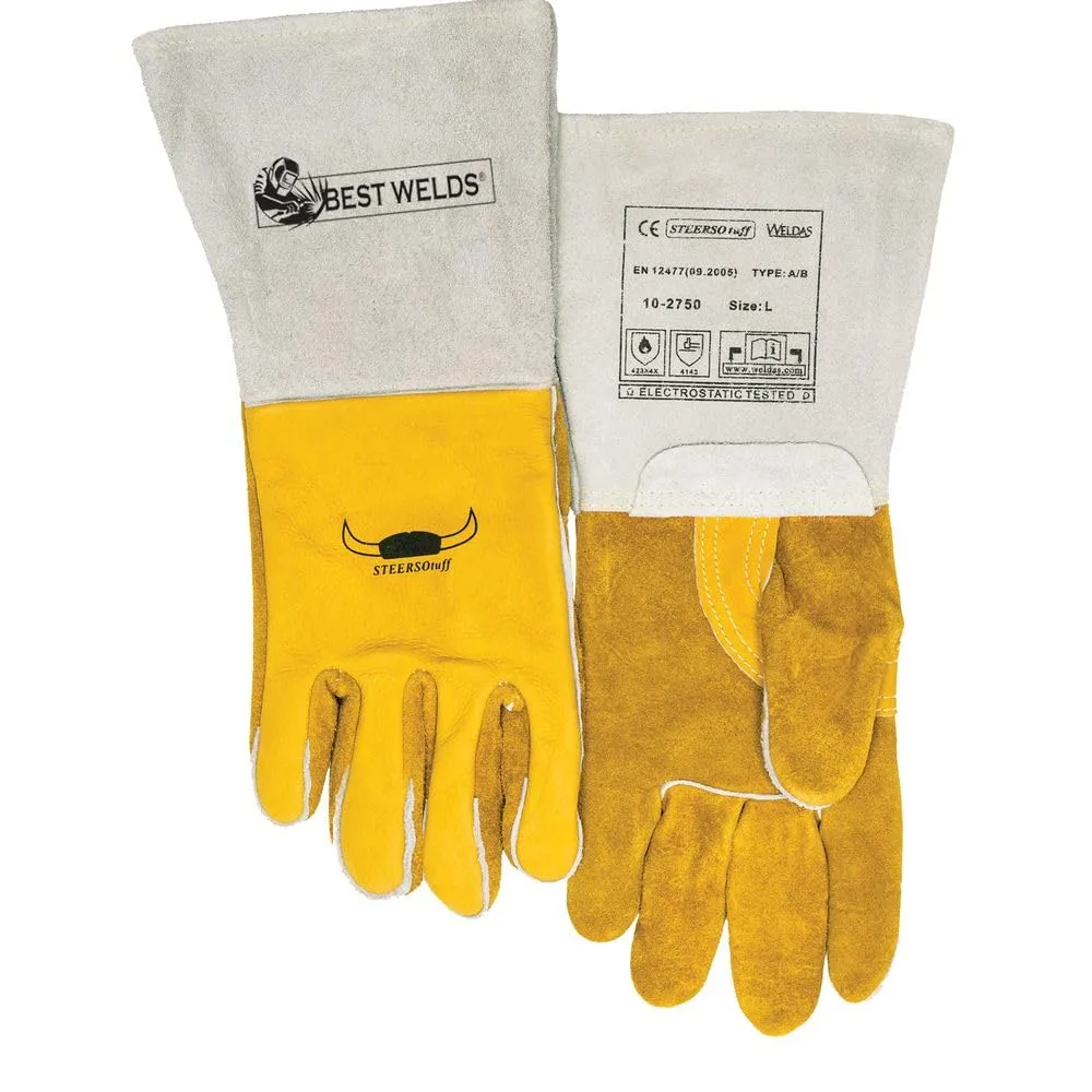 BEST WELDS 902-850GC-XL - Premium Welding Gloves, Grain Cowhide, X-Large, Gold