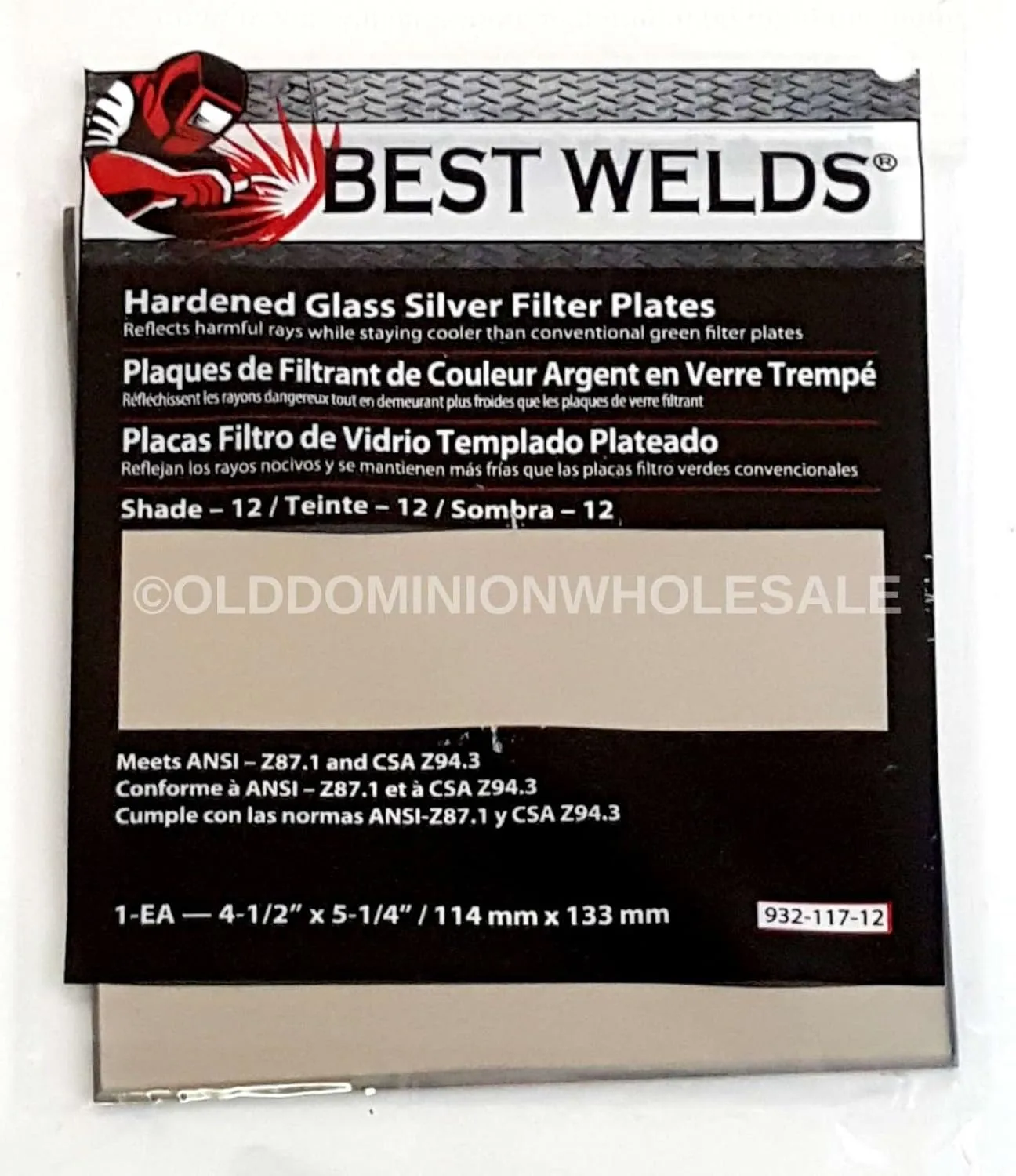 BEST WELDS 901-932-117-12 - 2" Glass Silver Mirror Filter Plate, Silver/12, 4.5" x 5.25"