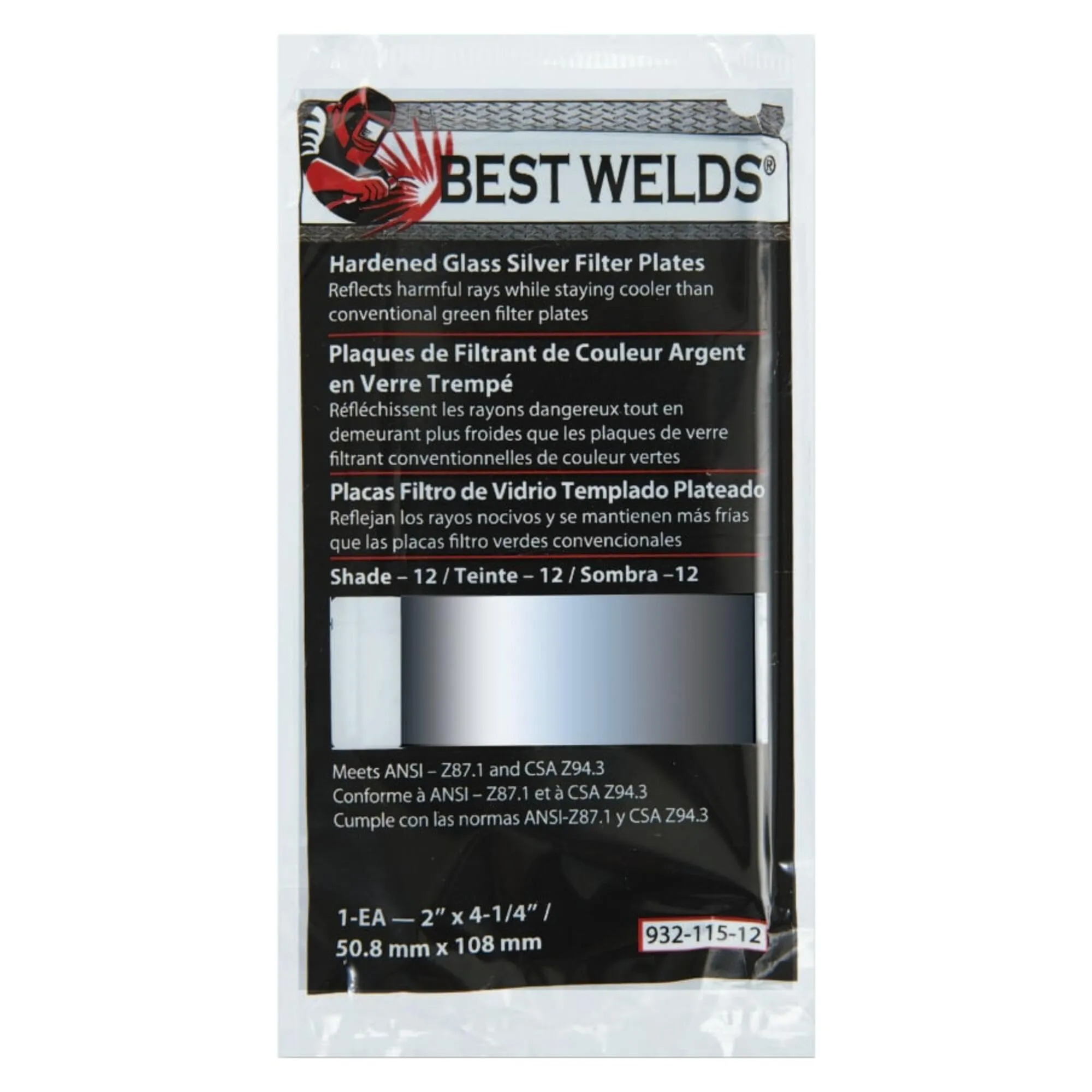BEST WELDS 901-932-117-8 - 2" Glass Silver Mirror Filter Plate, Silver/8, 4.5" x 5.25"