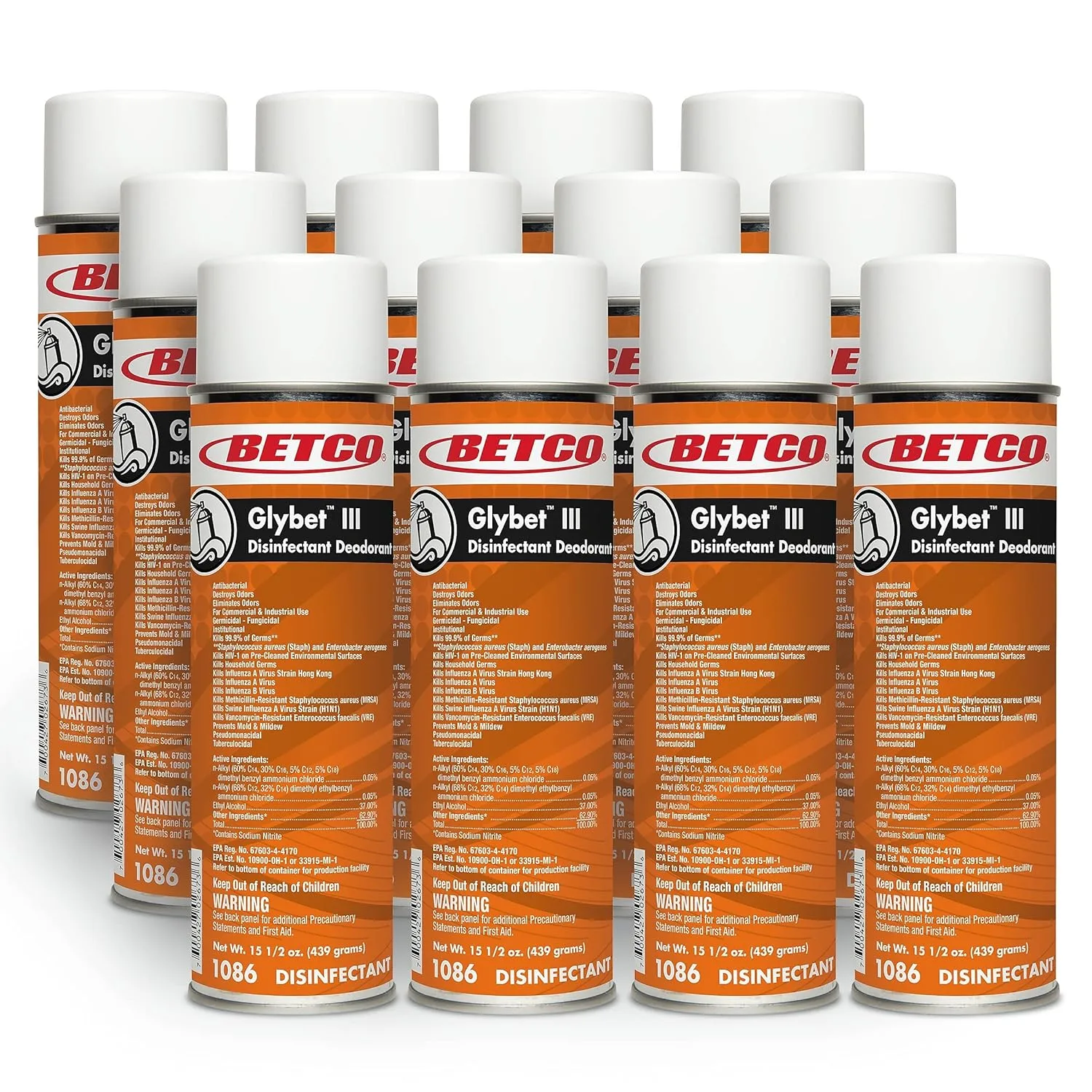 Betco 10862300 Glybet III Disinfectant, Citrus Bouquet Scent, 15.5 Oz., 12/Carton