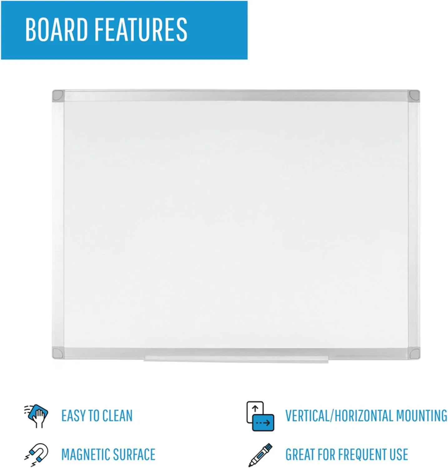 Bi-Silque Ayda Magnetic Dry-Erase Whiteboard, 24 x 36 in, Aluminum Frame