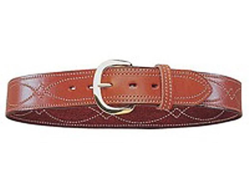 BIANCHI B9 Fancy Stitched Reversible Leather Belt, 1.75 in, Tan, Brass Buckle