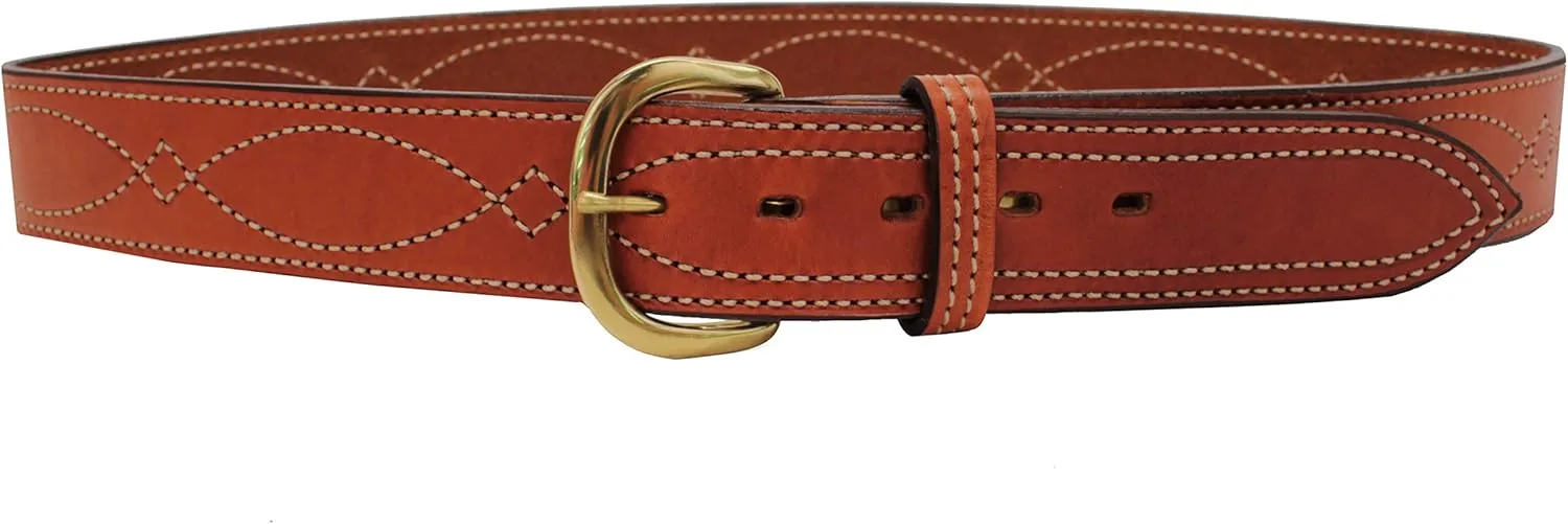 BIANCHI B9 Fancy Stitched Reversible Leather Belt, 1.75 in, Tan, Brass Buckle