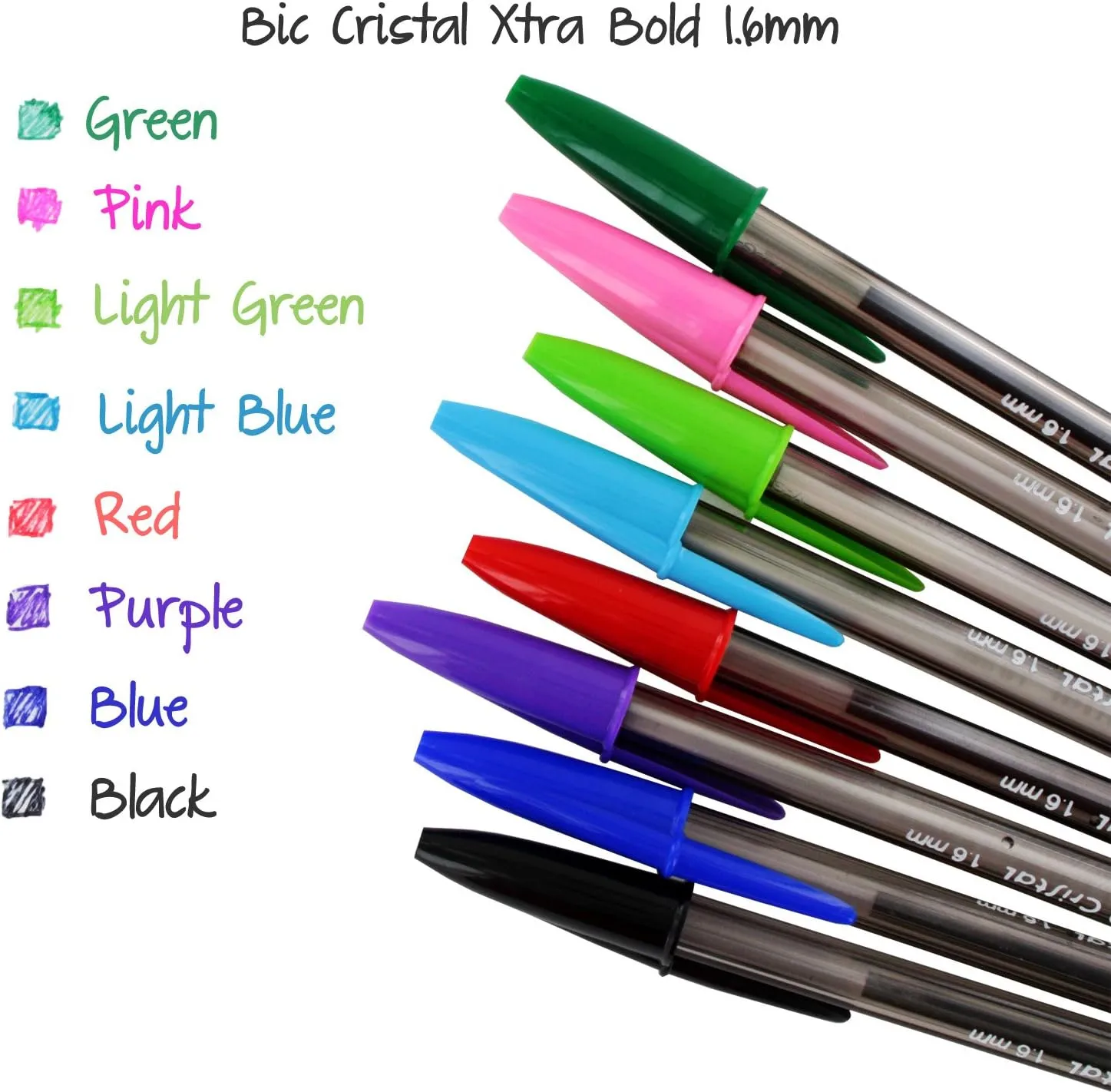 BIC Cristal Xtra Bold Ballpoint Pens, 1.6 mm, Translucent Barrel, Assorted Ink Colors, Pack Of 24 Pens