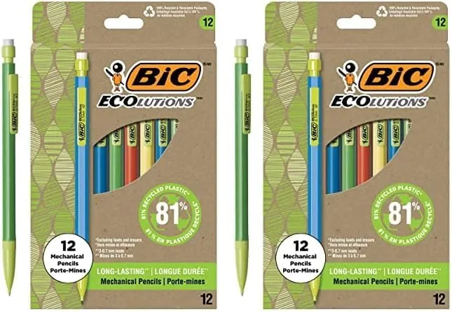 BIC Ecolutions Mechanical Pencils, 0.7 mm #2, 12 Count, Assorted Barrels